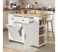 Rosebibi Isola della cucina con ruote, tavolo da pranzo allungabile, isola della cucina con scomparto per rifiuti e porta asciugamani, carrello da portata mobile con prese, ideale per cucina e sala da