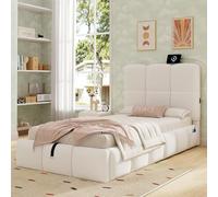 Rosebibi Lettino per bambini, 90 x 200 cm, letto imbottito, funzionale idraulico, rete a doghe, testiera imbottita, grande spazio, bou eige