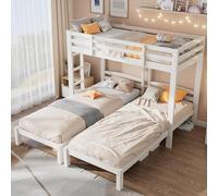 Rosebibi Letto a tre piazze, 90 x 200 cm, triplo letto a castello con scala laterale, per bambini e ragazzi, colore: bianco