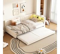 Rosebibi Letto da giorno 90 x 200 cm, divano letto, vano portaoggetti sul letto, USB+tipo C, telecomando per luce ambientale, letto con letto estraibile, letto con rete a doghe (senza materasso), lino