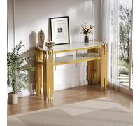 Rosebibi Mid-Century - Tavolino moderno per soggiorno, 128 x 44 x 80 cm, corpo con gambe dorate, in MDF, portata fino a 40 kg (bianco)