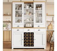 Rosebibi Mobile alto multiuso per la casa con protezione antiribaltamento, armadietto per cucina e soggiorno con porta in vetro, maniglie in metallo e funzione soft close, portabottiglie rimovibile
