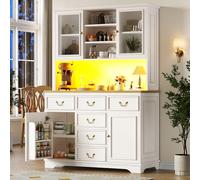 Rosebibi Mobile da cucina alto con porte USB e prese, credenza, armadietto con ante per snack, credenza, pattumiera possono essere installati, bianco