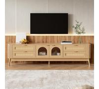 Rosebibi Mobile TV con ante curve in vetro di sicurezza monolastra e gambe in legno massello, con quattro cassetti, colore naturale