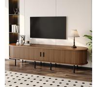 Rosebibi Mobile TV ellittico scanalato con ante scorrevoli, 2 scomparti aperti, comò multimediale soggiorno, materiale MDF, piedini in metallo, angoli arrotondati, moderno (noce)