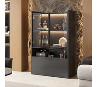 Rosebibi Moderna vetrina a LED nera opaca, altezza 120 cm, con illuminazione a LED a 16 colori, vetrina in vetro con illuminazione, armadietto per soggiorno con ante in vetro e porta pieghevole, in