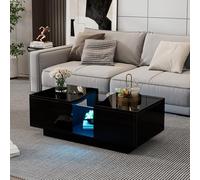 Rosebibi Moderno tavolino LED con 2 cassetti, 100 x 50 x 35 cm, tavolino lucido con luce LED e pannello acrilico, tavolino in MDF per soggiorno, camera da letto (nero)