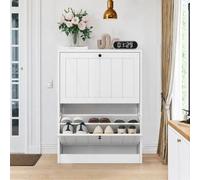 Rosebibi Scarpiera bianca da 60 cm, autoportante, stile moderno metà secolo, scarpiera nascosta con 2 cassetti pieghevoli, per corridoi e ingressi