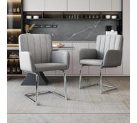 Rosebibi Set di 4 sedie per sala da pranzo, a righe verticali, poltrone imbottite, gambe in metallo a zig zag, in ecopelle, colore: grigio