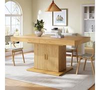 Rosebibi Tavolo da pranzo allungabile con vano portaoggetti integrato, 140-180 cm, ante verticali scanalate, ripiani rimovibili, rovere chiaro, noce, marrone