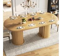 Rosebibi Tavolo da pranzo allungabile, tavolo da cucina versatile, salvaspazio per piccoli spazi, con maniglie in metallo, vano portaoggetti nascosto, marrone naturale, 149,8-189,7 cm