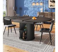 Rosebibi Tavolo da pranzo allungabile, tavolo da pranzo, tavolo da cucina, balcone, tavolo da pranzo allungabile, tavolo da pranzo rotondo, allungabile verso ovale, 118-158 cm, può ospitare fino a 6