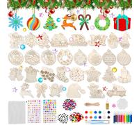Rosedreamer Set di 295 ciondoli in legno di Natale da dipingere, set fai da te per bambini, ciondoli in legno da dipingere, decorazioni natalizie per bambini