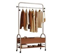 ROSEEONNE Attaccapanni Appendiabiti 3 in 1 con Ruote Appendiabiti in Metallo a Doppio Strato con ripiano portaoggetti con Ruote for Ingresso, atrio o corridoio Stand per Abiti(Bruin,80cm)