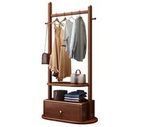 ROSEEONNE Attaccapanni Appendiabiti Indipendente con Ripiani e cassetto Appendiabiti in Legno for Camera da Letto, Porta Abiti da Terra for Appendere i Vestiti Stand per Abiti(Bruin,60cm)