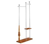 ROSEEONNE Attaccapanni Appendiabiti Industriale in Legno massello e Acciaio Inossidabile, Doppio ripiano, Base Larga, Appendiabiti retrò con venature del Legno Stand per Abiti(Wood+Silver)