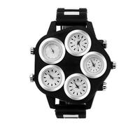 ROSEEONNE orologio da polso Orologio da polso da uomo punk con quadrante grande al quarzo con cinque fusi orari è un accessorio di abbigliamento maschile alla moda(Black and white)