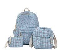 ROSEEONNE Set di tre zaini con fiocco in cotone, for studenti, di grande capacità, carini, perfetti for viaggi, ufficio e ritorno a scuola(Blauw,No doll)