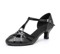 Rosefinch Donne Latino T-Strap Scarpe da Ballo Punta Chiusa Moda Salsa Tango Cha-Cha Sala da Ballo Performence Scarpe da Ballo Festa di Cerimonia Nuziale, Nero 5cm Tacco 37 EU