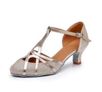 Rosefinch Donne Latino T-Strap Scarpe da Ballo Punta Chiusa Moda Salsa Tango Cha-Cha Sala da Ballo Performence Scarpe da Ballo Festa di Cerimonia Nuziale, Champ 5cm Tacco 37 EU