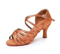 Rosefinch Latin Scarpe da Ballo per Le Donne Ballroom Party Salsa Danza Pratica Scarpe Performance Marrone 7cm 36EU