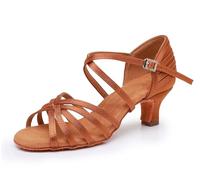 Rosefinch Scarpe da Ballo Latino da Donna Salsa Tango Pratica Professionale Scarpe da Ballo Tacco 5cm, Marrone 38EU