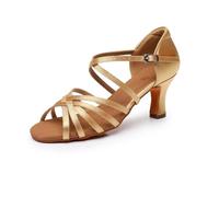 Rosefinch Scarpe da Ballo Latino per Le Donne Ballroom Party Dance Practice Performance Shoes Adatto per Latino, Salsa, Tango, Rumba, cha cha 7cm Tacco,Beige 36EU