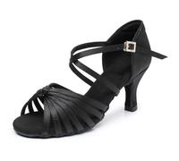 Rosefinch Scarpe da Ballo Latino per Le Donne Salsa Scarpe da Ballo Performance Professionale Nero 7 Cm 40 EU