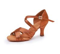 Rosefinch Scarpe da Ballo Latino per Le Donne Salsa Scarpe da Ballo Performance Professionale Pratica Scarpe da Ballo Tacco 7cm, Marrone 39EU