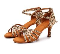 Rosefinch Scarpe da Ballo Latino per Le Donne Salsa Tango Ballroom Party Performance Professionale Pratica Scarpe da Ballo 7cm Heel, Leopardo 38EU