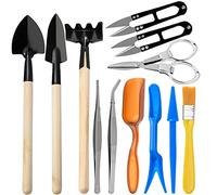 RoseFlower 12 pz Kit Strumenti Giardinaggio Mini per Bonsai e Piante Grasse, Kit Bonsai con Vaso e Attrezzi: forbici, rastrellino, pale, pinzette