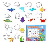 RoseFlower Formine per Biscotti, 12Pcs Formine Biscotti, Coppapasta Acciaio Inox Stampini Biscotti, Stampi Biscotti per Feste di Compleanno per Bambini, Decorazioni Natalizie(Vita Marina)