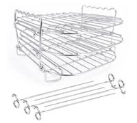 RoseFlower Griglia a 3 Livelli per Friggitrice ad Aria, Griglie in Acciaio Inossidabile per Friggitrice ad aAria a Doppio Cassetto, Accessori per Friggitrice ad Aria a Torre con 5 Spiedini