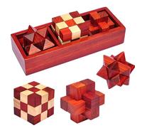 RoseFlower Rompicapo 3D in Legno, 3 Pezzi Sblocca Interblocco Skill Builder Gioco, IQ Test Mente Intelligenza Jigsaw Puzzle Brain Teaser per Bambini e Adulti