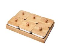 RoseFlower Set Aperitivo Moderno con Coperchi - 6 Pezzi Ciotoline quadrate con Supporto Bambù - Finger Food Contenitori per Salse Snack antipasti Dessert - Ciotoline Ceramica Casa, Porcelain, White
