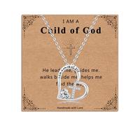 RoseJeopal Collana con ciondolo a forma di croce per ragazze, con ciondolo a forma di cuore, idea regalo per Natale, prima comunione, compleanno, Zirconia cubica