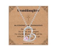 RoseJeopal Collana con ciondolo a forma di croce per ragazze, con ciondolo a forma di cuore, idea regalo per Natale, prima comunione, compleanno, Zirconia cubica