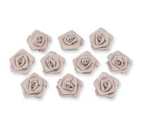 Roselline in raso, 10 pezzi, 3 cm, per decorazioni fai da te/lavori artigianali, per la tavola, adatte a matrimoni, battesimi, comunioni, per applicazioni floreali, Tessuto, taupe 823