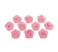 Roselline in raso, 10 pezzi, 3 cm, per decorazioni fai da te/lavori artigianali, per la tavola, adatte a matrimoni, battesimi, comunioni, per applicazioni floreali, Tessuto, rosa chiaro 150