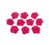 Roselline in raso, 10 pezzi, 3 cm, per decorazioni fai da te/lavori artigianali, per la tavola, adatte a matrimoni, battesimi, comunioni, per applicazioni floreali, Tessuto, fucsia 187 ( 11 )