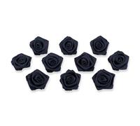 Roselline in raso, 10 pezzi, 3 cm, per decorazioni fai da te/lavori artigianali, per la tavola, adatte a matrimoni, battesimi, comunioni, per applicazioni floreali, Tessuto, nero 030