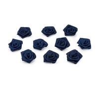 Roselline in raso, 10 pezzi, 3 cm, per decorazioni fai da te/lavori artigianali, per la tavola, adatte a matrimoni, battesimi, comunioni, per applicazioni floreali, Tessuto, blu scuro / navy 370 ( 26 )