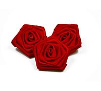 Roselline in raso, 3 pezzi,rose: 5 cm, diametro: 6 cm, colore: rosso, corolle di rosa per decorazioni fai da te, si possono spargere sulla tavola in occasione di matrimoni, Battesimi, Comunioni ma utilizzare anche come applicazioni floreali.