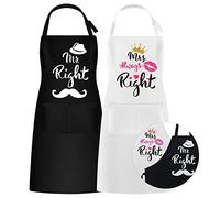 ROSEMO 2pcs Mr. Mrs Right Grembiule Cucina Regalo Nozze per Sposi Coppia Grembiuli da Cucina con Grandi Tasche Coppia Regali per Donna Uomo Grembiule da Barbecue Garden