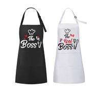 ROSEMO Confezione da 2 grembiuli per coppie, The Boss & The Real Boss, grembiuli da cucina per lui e per lei, per San Valentino, anniversario di matrimonio, fidanzamento, addio al nubilato, regalo per