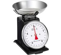 Rosenstein & Söhne Bilance da cucina digitali - bilancia analogica di precisione: Analogico Bilancia da cucina retro, fino a 5 kg, Funzione Tara, involucro in metallo nero (da cucina, vintage)