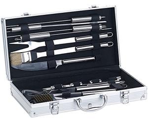 Rosenstein & Söhne Giardino e Giardinaggio - Barbecue: Set di 14 Pezzi in Acciaio Inossidabile- Set di Utensili per Barbecue, Valigia in Alluminio, Spazzola per la Pulizia del Grill (da Valigetta)