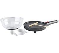 Rosenstein & Söhne Macchina per popcorn 3 in 1 con piastra per crêpes e padella elettrica, 800 W, 20 cm, nera