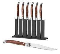 Rosenstein & Söhne Posate da bistecca: Set di 6 coltelli da bistecca Laguiole con manico in legno pakka e supporto per coltelli (Set di coltelli)