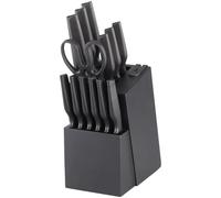 Rosenstein & Söhne Set coltelli da cucina 14 pezzi con ceppo portacoltelli e affilatore integrato, nero